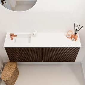 Mondiaz Joya 100cm toiletmeubel walnut met wastafel faye links 1 kraangat talc