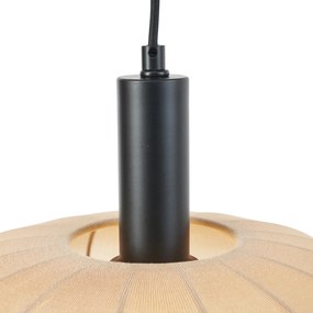 Eettafel / Eetkamer Japandi hanglamp zwart met bruine stoffen kap 2-lichts - BidaJapandi E27 Scandinavisch rond Binnenverlichting Lamp