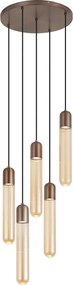 Art Deco hanglamp donker brons met ribbel glas 5-lichts - Walcott