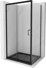 Mexen Apia schuifbare douchecabine 100 x 90 cm, transparant, zwart + Flat douchebak, zwart - 840-100-090-70-00-4070B