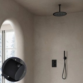 Saniclear Nero Stripes inbouw regendouche met 30cm hoofddouche en plafondarm zwart mat