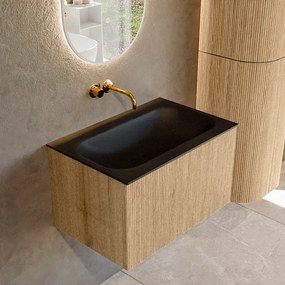 Mondiaz Kurve 70cm badmeubel oak met 1 lade en wastafel big small midden zonder kraangat urban