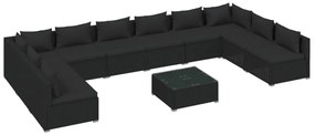 vidaXL 11-delige Loungeset met kussens poly rattan zwart