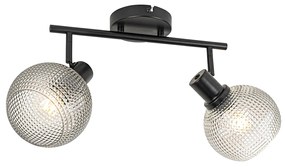 Design spot zwart met smoke glas 2-lichts - Chico