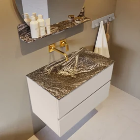 Mondiaz Vica DLux badmeubel 80cm linen 2 lades met wastafel lava midden zonder kraangat