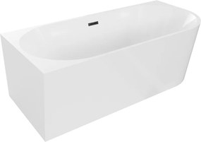 Mexen Mia vrijstaande hoekbadkuip links 150 x 75 cm, wit, zwarte overloop - 52691507500L-70