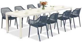 King Double/Aria tuinmeubelset wit en blauw voor 8 personen Bica