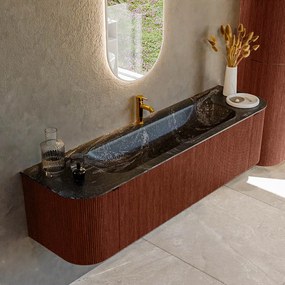 Mondiaz Kurve-dlux 170cm badmeubel ronding links/rechts ruby met 1 lade en 2 deuren en wastafel big large midden 1 kraangat lava