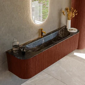 Mondiaz Kurve-dlux 170cm badmeubel ronding links/rechts ruby met 1 lade en 2 deuren en wastafel big large midden 1 kraangat lava
