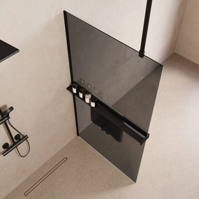 Saniclear Bright inloopdouche 120cm met handdoekhouder en rookglas zwart mat