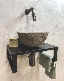 Saniclear Lovi fonteinset met rivierstenen waskom en verouderd ijzeren kraan voor in het toilet