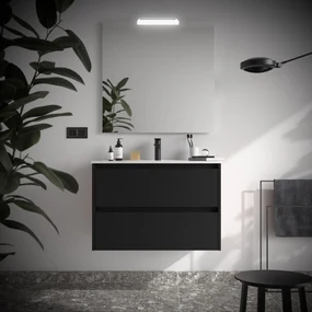 Muebles Project badmeubel 90cm met 2 lades en wastafel zwart mat