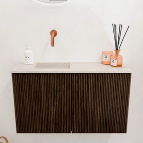 Mondiaz Joya DLux 70cm toiletmeubel walnut met wastafel faye links zonder kraangat meli