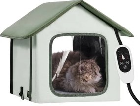 VEVOR Kattenhuis 35x34x40 cm, Kattenhuis, Kattengrot, Kattenverblijf gemaakt van 600D Oxford-stof met verwarmd kussen, temperatuurverhoging tot 20 °C, voor de winter, groen (klein)