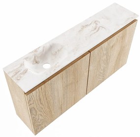 Mondiaz Ture DLux toiletmeubel 100cm washed oak met wastafel frappe links met kraangat