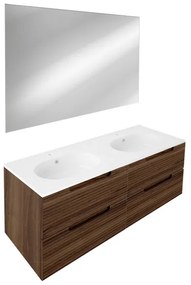 Saniclass Prime Balance Badkamermeubelset - 120x55x45cm - 2 ovale keramische wasbakken wit - 2 kraangaten - 4 lades - rechthoekige spiegel - noten SW718719/SW724613/SW1027164 x2