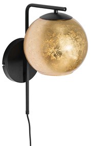 Design wandlamp zwart met goud glas - Bert
