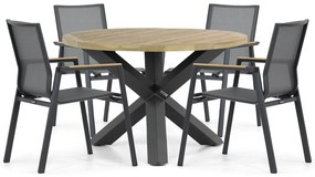 Tuinset Ronde Tuintafel 120 cm Aluminium/textileen Grijs 4 personen Lifestyle Garden Furniture Fiora/Rockville