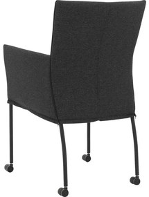 Goossens Eetkamerstoel Funk Zwarte Poten antraciet stof met armleuning en met wielen, modern design