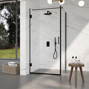 Fortifura Galeria Douchecabine - 90x140x200cm - scharnieren - deurgreep - stabilisatiestang - vlak - helder veiligheidsglas - Mat zwart SW1122548/SW1122561/SW797905/SW797916