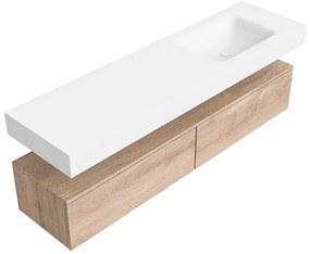 Zaro Alan badmeubel 170cm washed oak 2 lades met vrijhangende wastafel cloud rechts zonder kraangat talc