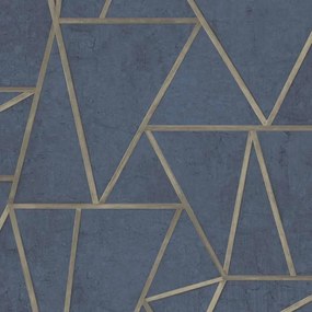 DUTCH WALLCOVERINGS Behang driehoeken petrolblauw en goud