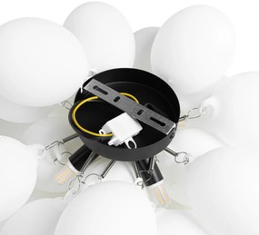 Art deco plafondlamp zwart met opaal glas 4-lichts - Uvas