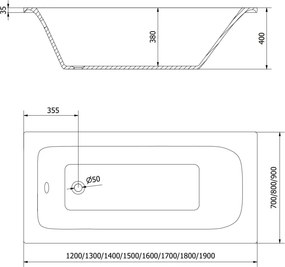 Mexen Vega rechteckig bad 160 x 70 cm met ombouw, wit - 55011607000X