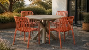 Tuinset Ronde Tuintafel 4 personen 120 cm Kunststof Oranje  Domani Furniture Alba/Sand