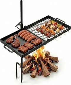 VEVOR draaibare campinggrill met 61 cm koolstofstalen grillrooster, 360° in hoogte verstelbare draaibare grill met grillstandaard, draaibare buitengrill voor open vuur, kamperen en tuinieren, zwart