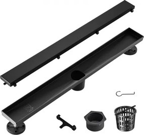 VEVOR Doucheafvoer 609 x 70 x 70 mm Vloerafvoer 42,5 L/min Afvoergoot RVS 304 Afvoer Doucheafvoer Verspringend met Tegelinzet Rechthoekige Douchevloerafvoer Elegante Afvoer met Haarzeef Zwart