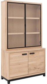 Goossens Buffetkast Sans, 2 glasdeuren 2 dichte deuren, blank eiken, 118 x 210 x 45 cm, urban industrieel