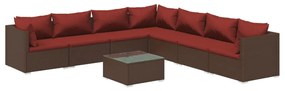 vidaXL 8-delige Loungeset met kussens poly rattan bruin