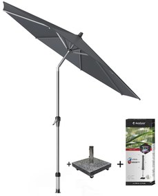 Riva parasol 250 cm rond antraciet met kniksysteem met 40 KG voet en hoes