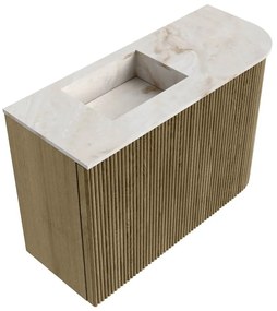 Mondiaz Joya DLux 60cm toiletmeubel ronding rechts dusk met wastafel faye links 1 kraangat frappe