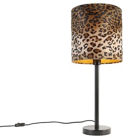 Stoffen Moderne tafellamp zwart met kap luipaard 25 cm - Simplo Modern E27 cilinder / rond Binnenverlichting Lamp