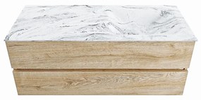 Mondiaz Vica DLux badmeubel 120cm washed oak 2 lades met wastafel glace rechts 1 kraangat