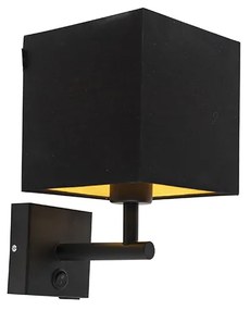 Wandlamp zwart met USB en vierkante zwarte kap - Combi 1