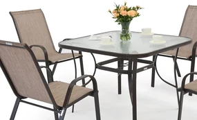 Modena metalen tuinmeubel voor 4 personen met Garden Point vierkante tafel bruin
