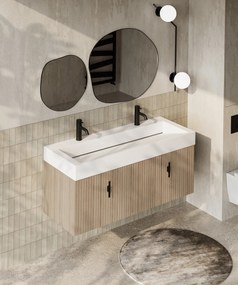 Muebles Calas badmeubel ribbelfront 120cm naturel eiken met solid surface wastafel met kraangaten