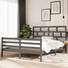 vidaXL Bedframe massief grenenhout grijs 160x200 cm