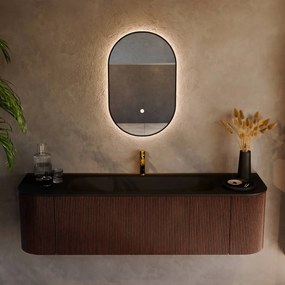 Mondiaz Kurve 160cm badmeubel ronding links/rechts ruby met 1 lade en 2 deuren en wastafel big medium midden 1 kraangat urban