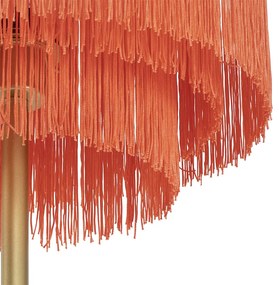 Oosterse vloerlamp goud roze kap met franjes - FranxaOosters E27 Binnenverlichting Lamp