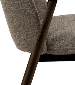 RODERIC Bruin Taupe (stof Monza 40) / gelakt eikenhouten frame – gerookt eiken (walnootkleur) – HOUTEN BOUCLÉ RETRO STOEL