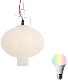 Smart buiten hanglamp wit 35cm met rode stekker incl. Wifi A60 - Pion Modern E27 IP44 Buitenverlichting rond