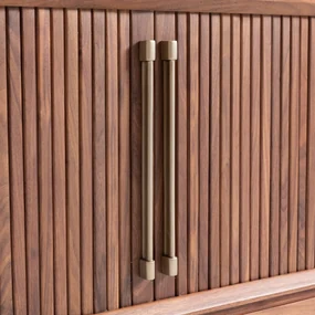 TV-HI-FI meubel in notelaar en leer, Liamca