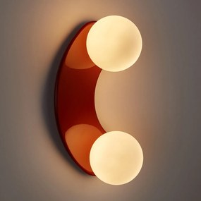 Dubbele wandlamp in ijzermetaal en opaline, Soleo