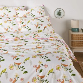 Dekbedovertrek in percalkatoen, vogel- en bloemprint, NORA