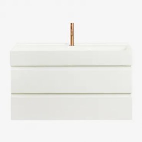 Ona Zwevend Badkamermeubelset Van Hout En Essenfineer Met Geïntegreerde Wastafel Wit & Spiegelloze & Rosé Goud ↑20 Cm - Sklum