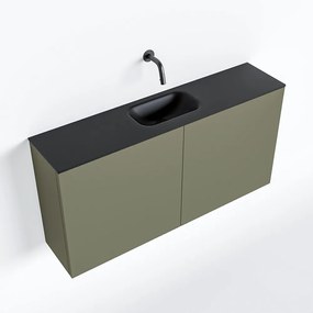 Zaro Polly toiletmeubel 100cm army met zwarte wastafel zonder kraangat